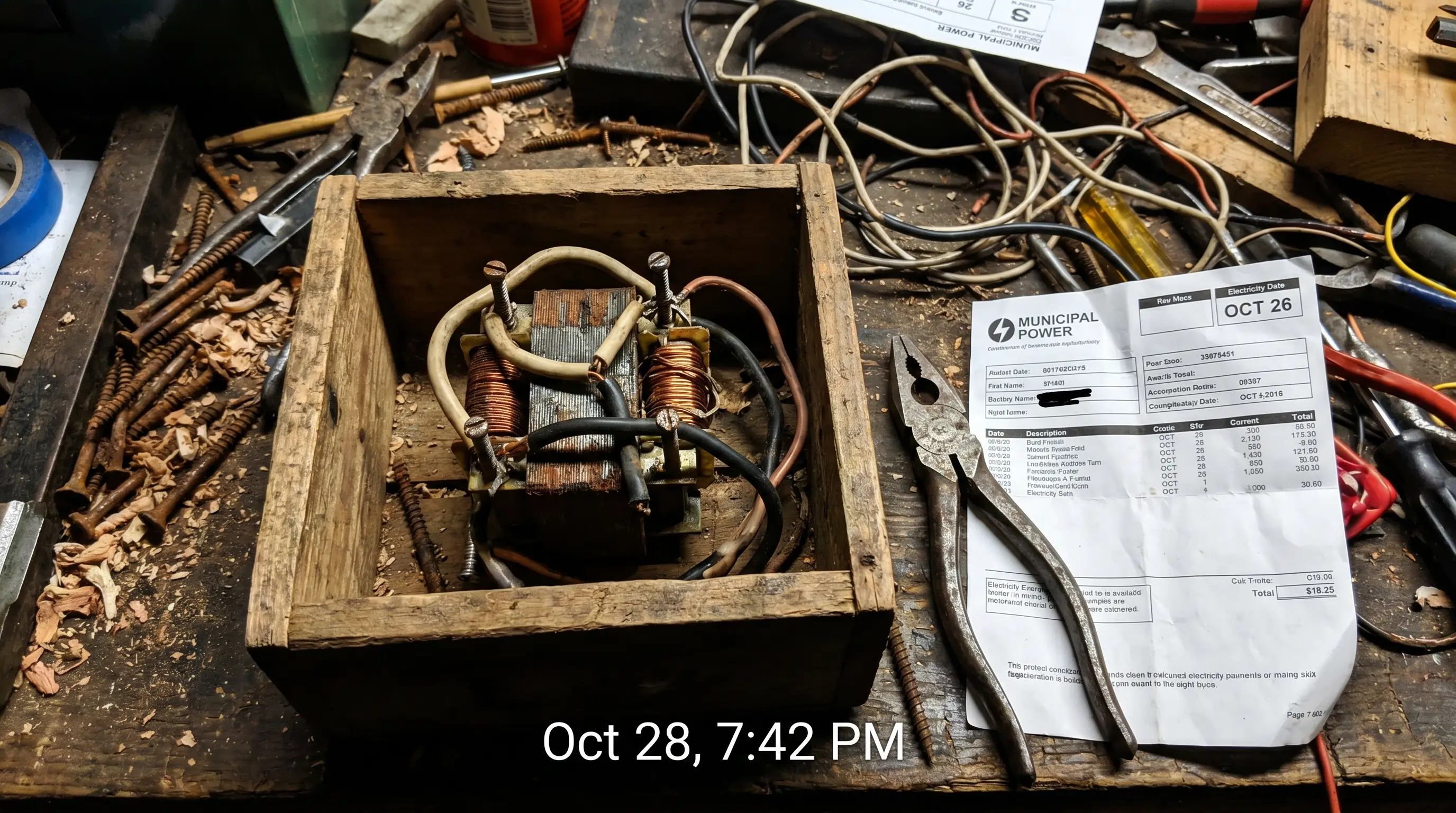 DIY workbench setup with basic electrical components